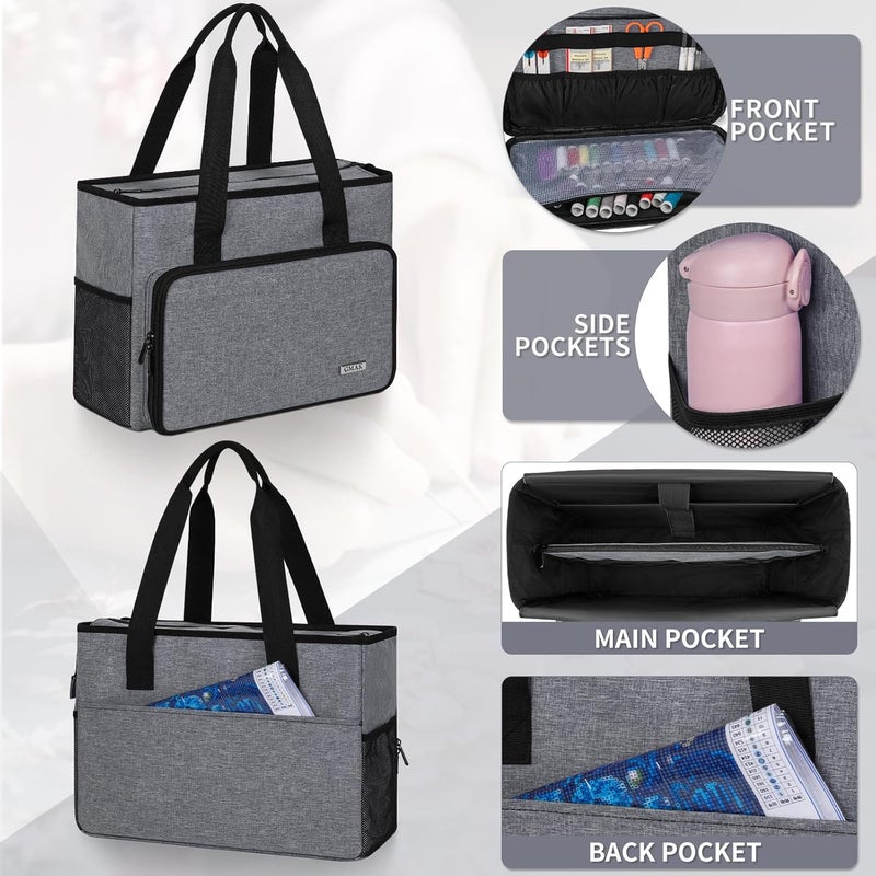 GMAK Embroidery Storage Bag, Embroidery Project Carrying Bags for Embroidery Kit/Cross Stitch Supplies/Stitch Tools Kit, Embroidery Supplies Storage Tote Case with Multiple Pockets, Bag Only, Grey - Image 2